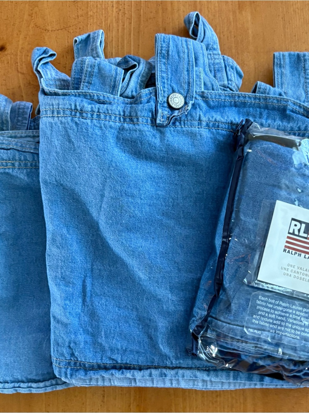 Ralph Lauren Tab Top Blue Denim Valance with Rivets, Set of 3